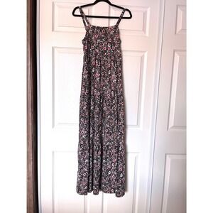 SO Black Floral Tiered Maxi Dress Square Neck Adjustable Straps XS